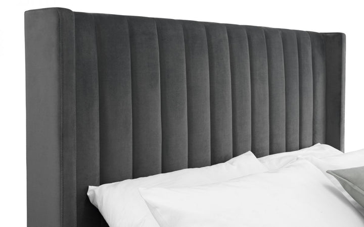 Langley Velvet Fabric Ottoman Storage Bed Frame - 5ft King Size - The Oak Bed Store