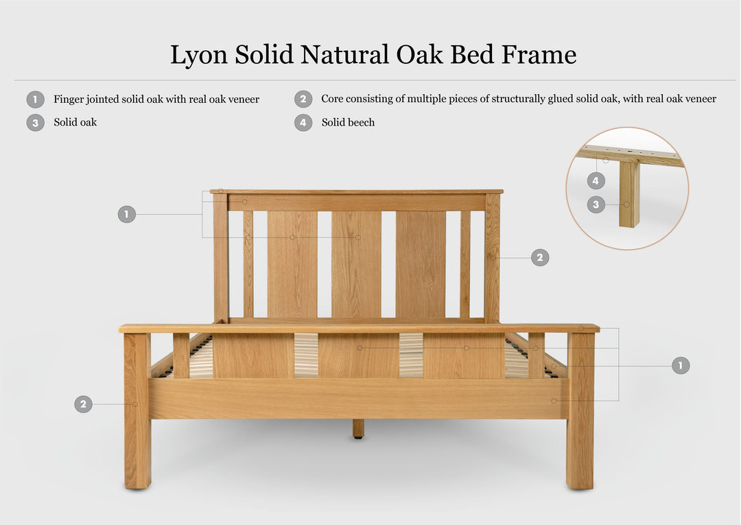 Lyon Solid Natural Oak Bed Frame - 4ft6 Double - The Oak Bed Store