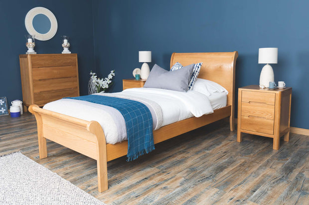 Mayfair Solid Natural Oak Sleigh Bed Frame - 3ft Single - The Oak Bed Store