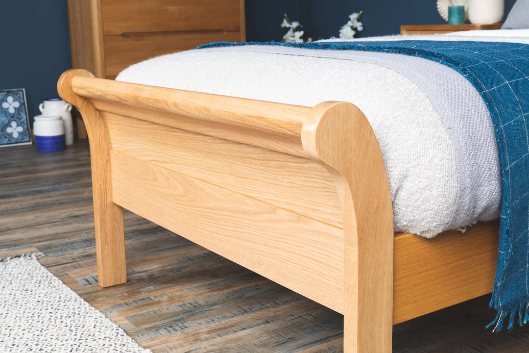 Mayfair Solid Natural Oak Sleigh Bed Frame - 3ft Single - The Oak Bed Store