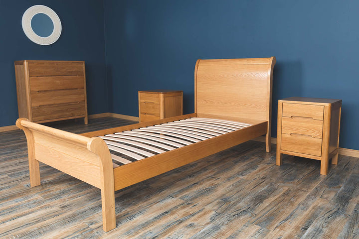 Mayfair Solid Natural Oak Sleigh Bed Frame - 3ft Single - The Oak Bed Store