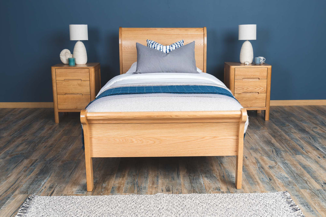 Mayfair Solid Natural Oak Sleigh Bed Frame - 3ft Single - The Oak Bed Store