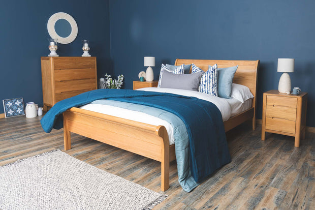 Mayfair Solid Natural Oak Sleigh Bed Frame - 4ft6 Double - The Oak Bed Store