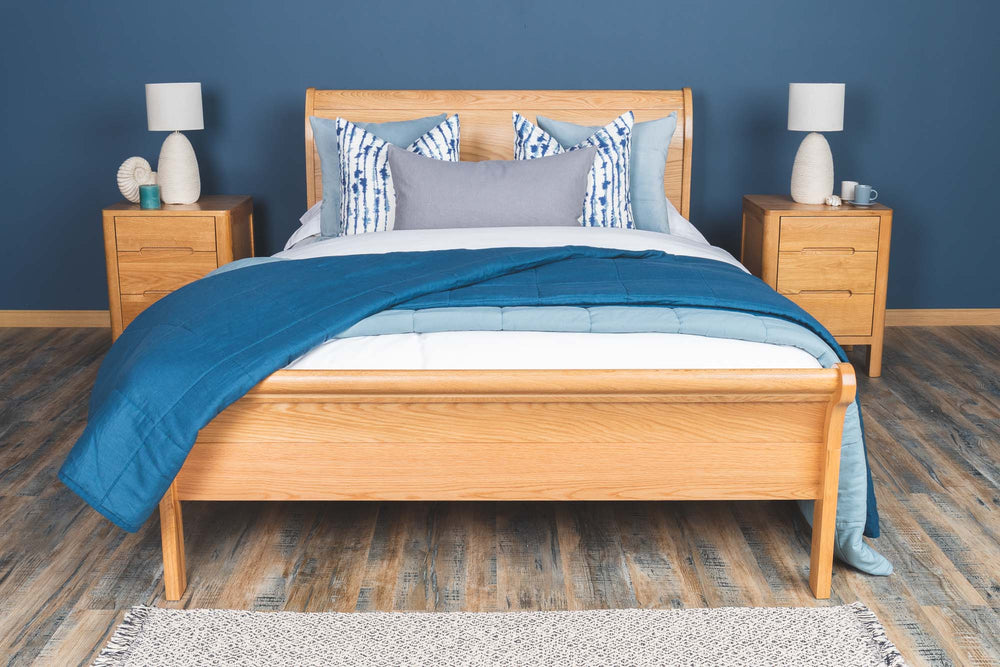 Mayfair Solid Natural Oak Sleigh Bed Frame - 5ft King Size - The Oak Bed Store