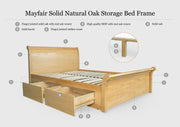 Mayfair Solid Natural Oak Storage Sleigh Bed Frame - 4ft6 Double - The Oak Bed Store
