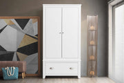 Milan Bright White 1 Drawer Double Wardrobe - The Oak Bed Store