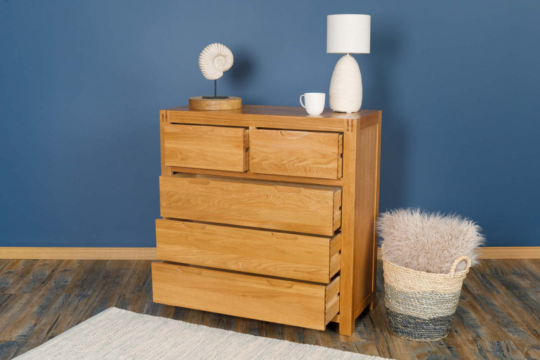 Natural Oak 2 Over 3 Drawer Chest of Drawers - Style 5 - The Oak Bed Store