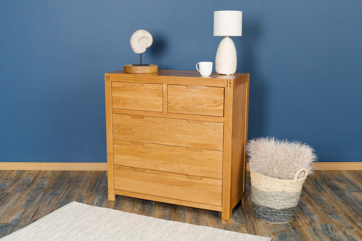 Natural Oak 2 Over 3 Drawer Chest of Drawers - Style 5 - The Oak Bed Store