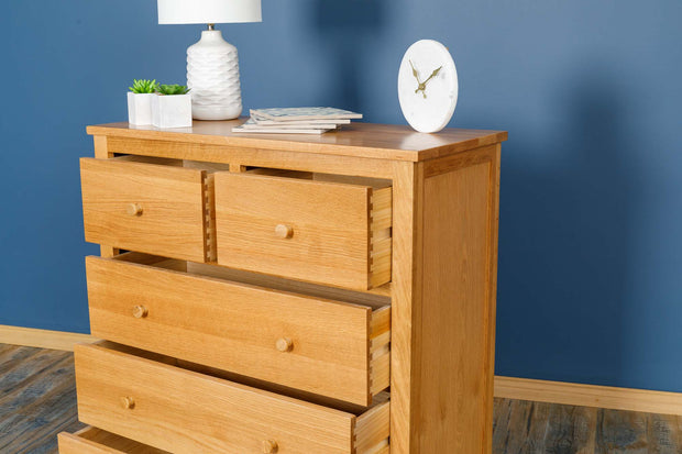 Natural Oak 2 Over 3 Drawer Chest of Drawers - Style 6 - The Oak Bed Store
