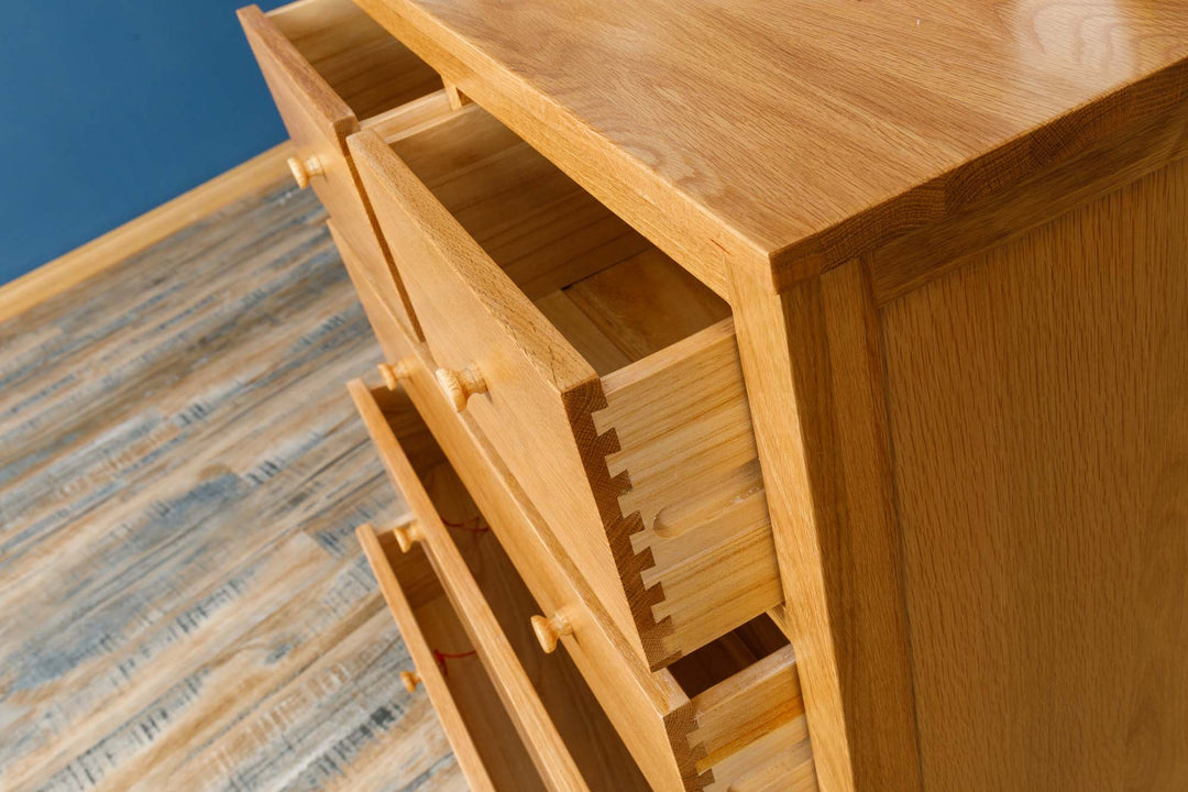 Natural Oak 2 Over 3 Drawer Chest of Drawers - Style 6 - The Oak Bed Store