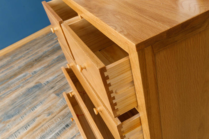 Natural Oak 2 Over 3 Drawer Chest of Drawers - Style 6 - The Oak Bed Store