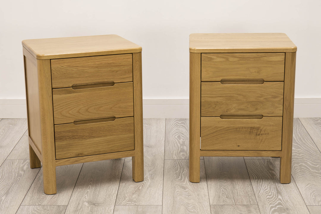 Natural Oak 2+1 Drawer Bedside Table - Style 1 - B GRADE - The Oak Bed Store