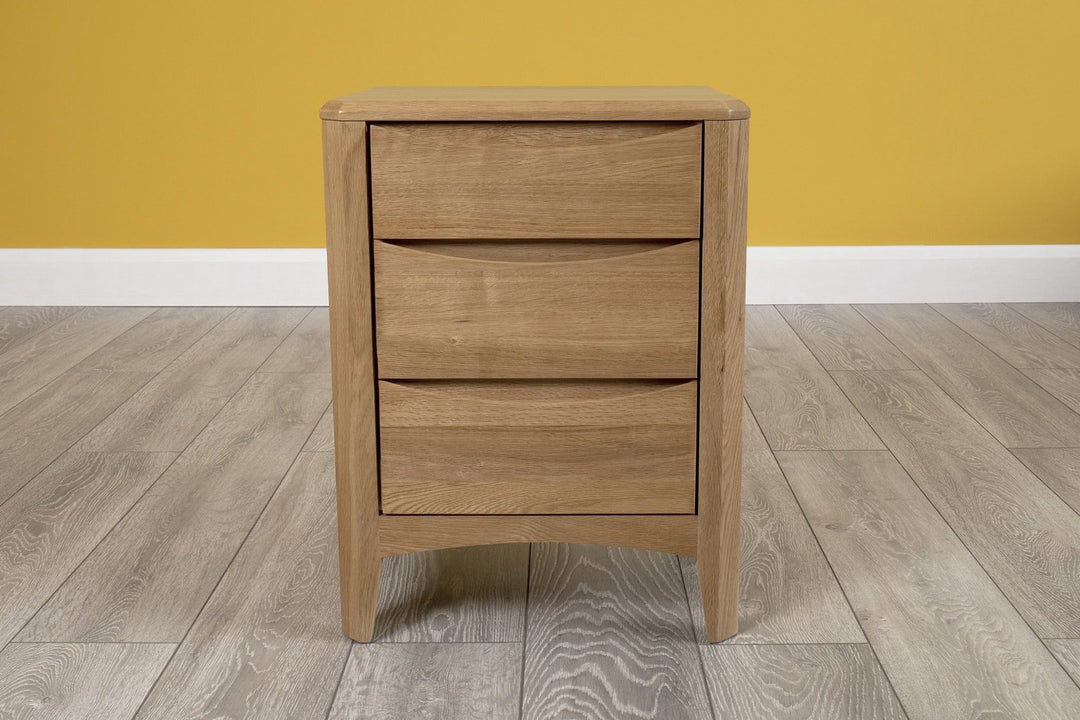 Natural Oak 2+1 Drawer Bedside Table - Style 2 - The Oak Bed Store