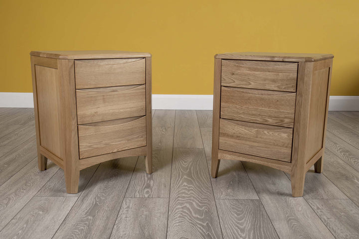 Natural Oak 2+1 Drawer Bedside Table - Style 2 - The Oak Bed Store