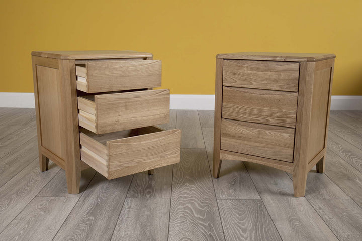 Natural Oak 2+1 Drawer Bedside Table - Style 2 - The Oak Bed Store