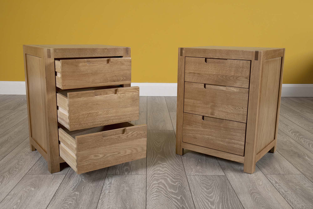 Natural Oak 2+1 Drawer Bedside Table - Style 5 - The Oak Bed Store