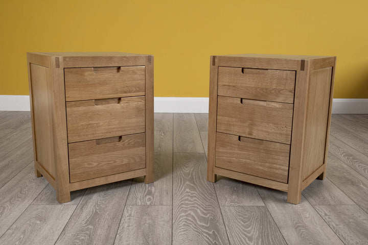 Natural Oak 2+1 Drawer Bedside Table - Style 5 - The Oak Bed Store