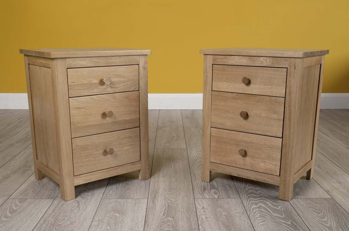 Natural Oak 2+1 Drawer Bedside Table - Style 6 - The Oak Bed Store