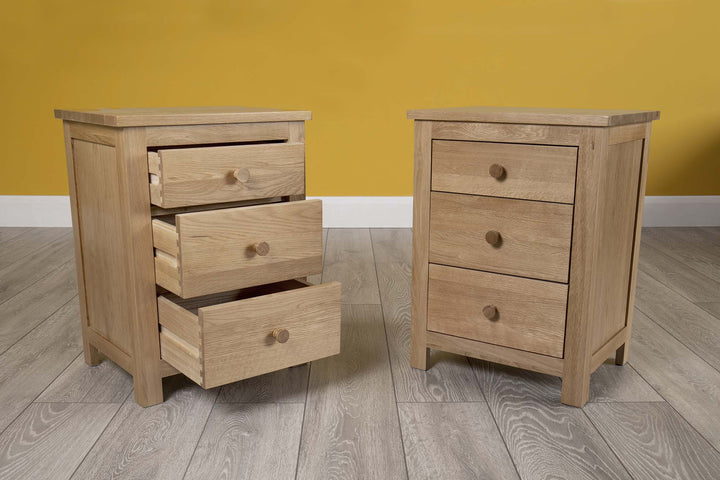 Natural Oak 2+1 Drawer Bedside Table - Style 6 - The Oak Bed Store