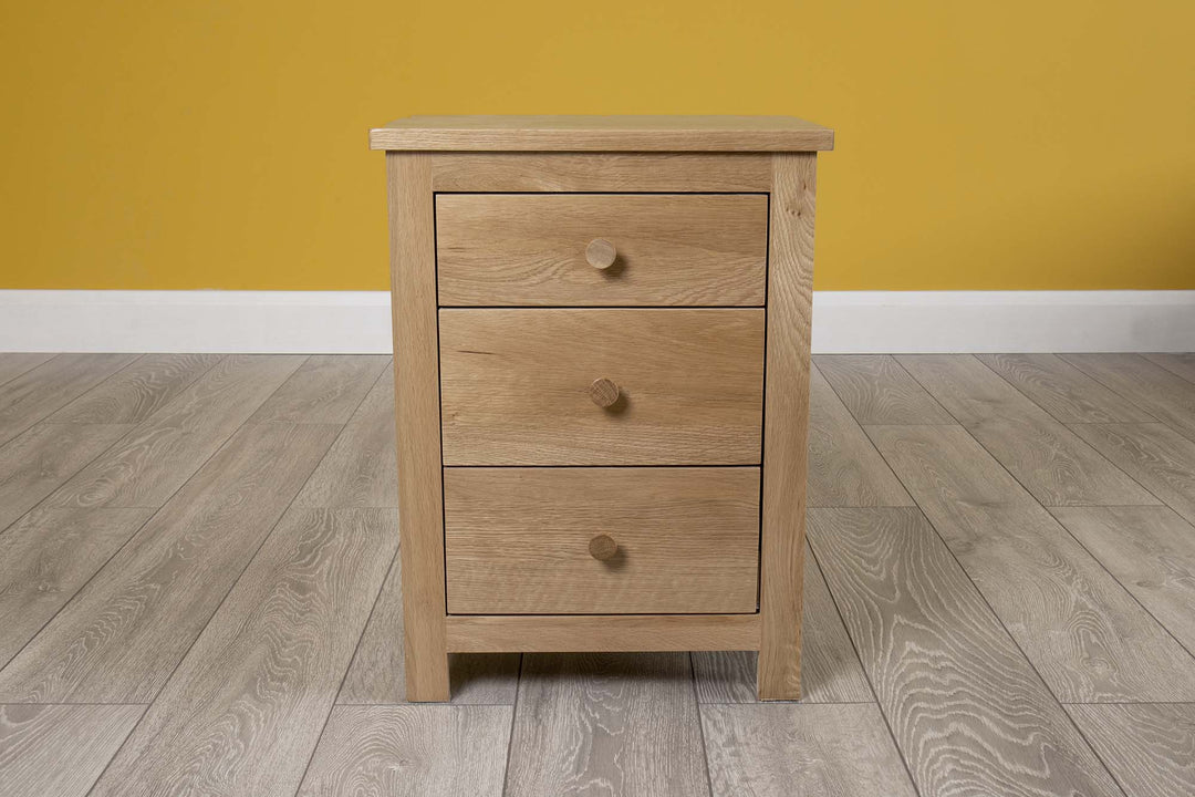 Natural Oak 2+1 Drawer Bedside Table - Style 6 - The Oak Bed Store