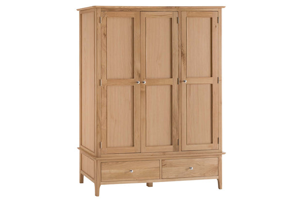 New Thornton Natural Oak Large 2 Drawer Triple Wardrobe - The Oak Bed Store