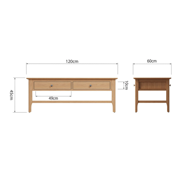 New Thornton Natural Oak Large Coffee Table - The Oak Bed Store