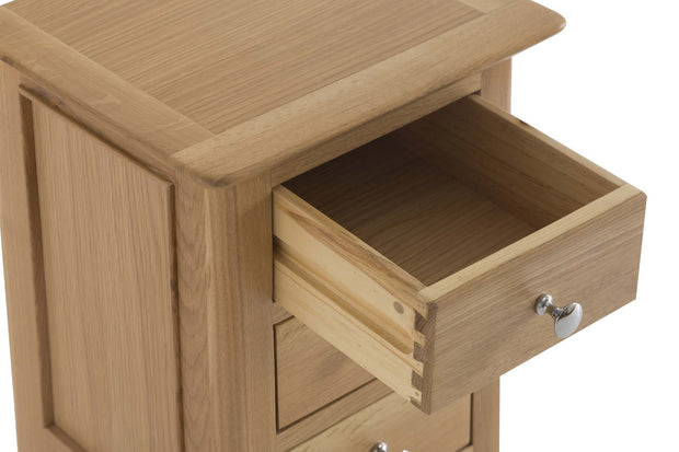 New Thornton Natural Oak Narrow 3 Drawer Bedside Table - The Oak Bed Store