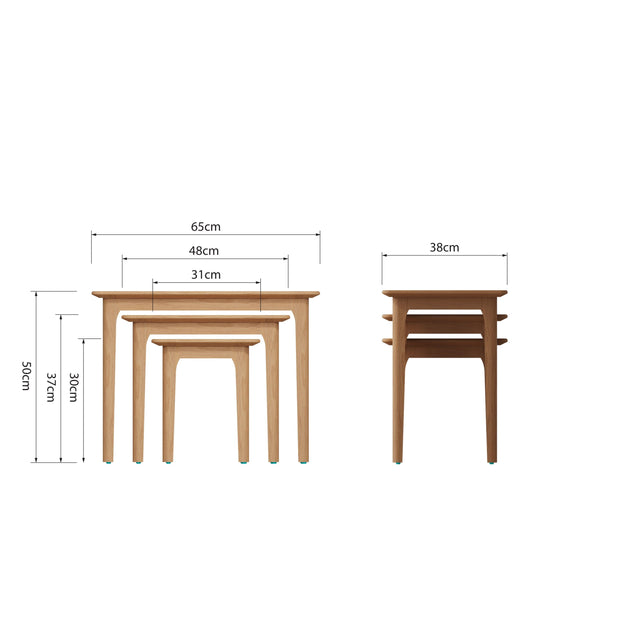 New Thornton Natural Oak Nest Of 3 Tables - The Oak Bed Store