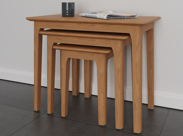 New Thornton Natural Oak Nest Of 3 Tables - The Oak Bed Store