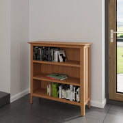 New Thornton Natural Oak Small Wide Bookcase - The Oak Bed Store