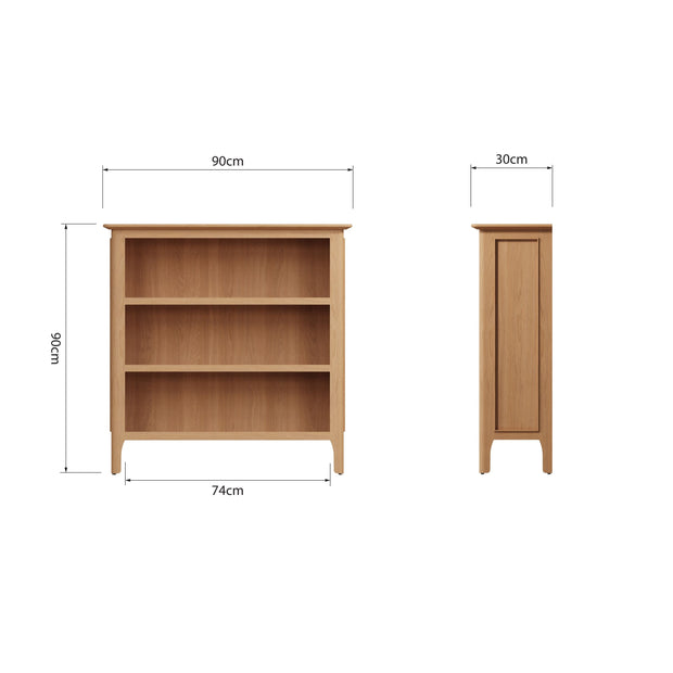 New Thornton Natural Oak Small Wide Bookcase - The Oak Bed Store
