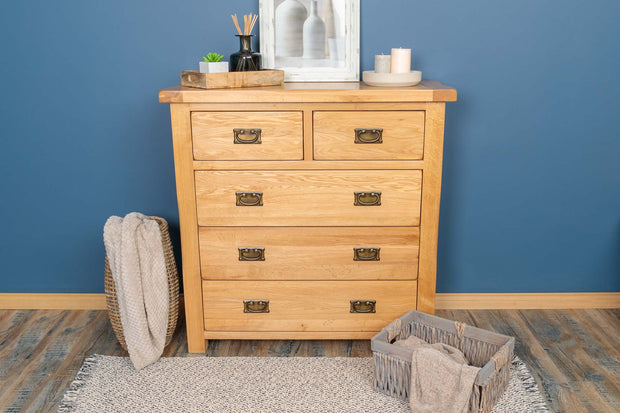 Newbury Natural Solid Oak 2 Over 3 Drawer Chest of Drawers - The Oak Bed Store