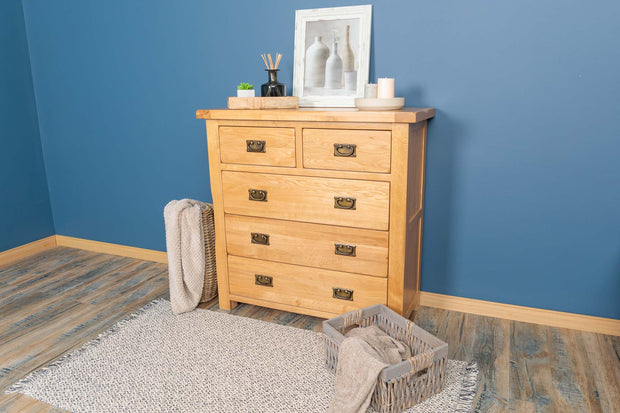 Newbury Natural Solid Oak 2 Over 3 Drawer Chest of Drawers - The Oak Bed Store