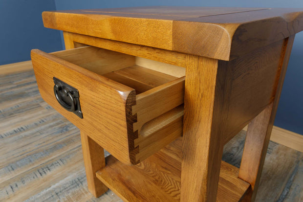 Newbury Rustic Solid Oak 1 Drawer Bedside Table - The Oak Bed Store