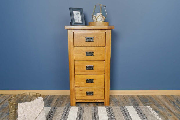 Newbury Rustic Solid Oak 5 Drawer Wellington Chest of Drawers - The Oak Bed Store