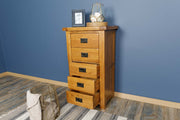 Newbury Rustic Solid Oak 5 Drawer Wellington Chest of Drawers - The Oak Bed Store