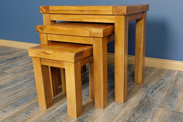 Newbury Rustic Solid Oak Nest of Tables - The Oak Bed Store