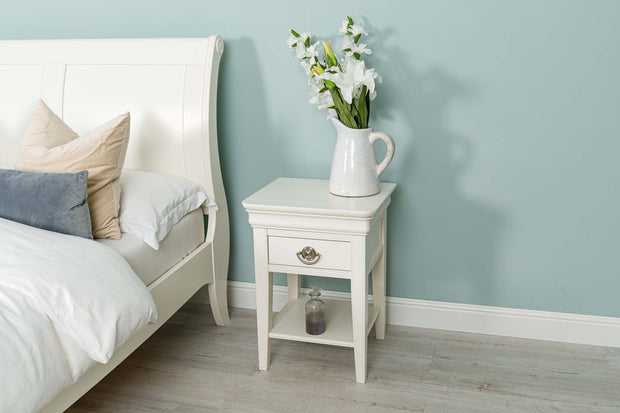 Paris Soft White 1 Drawer Nightstand - The Oak Bed Store
