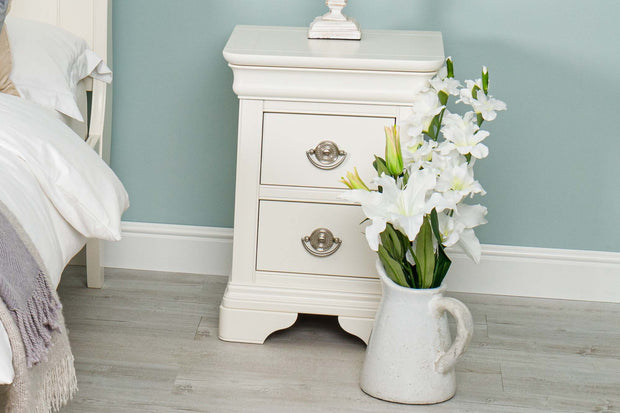 Paris Soft White 2 Drawer Bedside Table - The Oak Bed Store