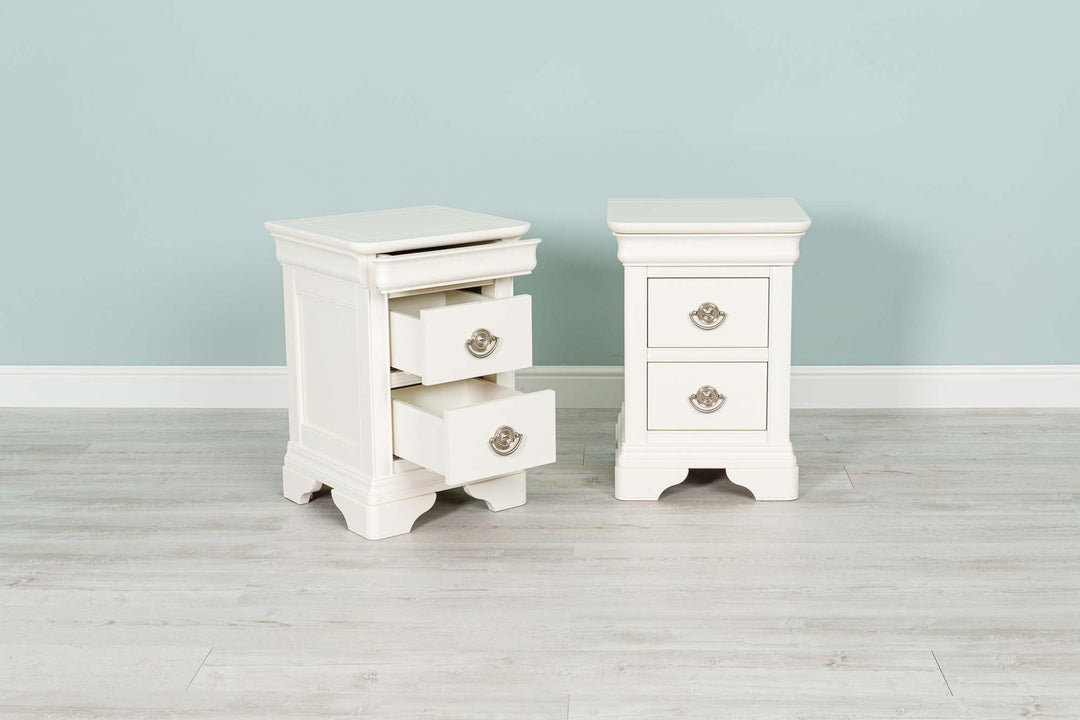 Paris Soft White 2 Drawer Bedside Table (Set of 2) - B GRADE - The Oak Bed Store