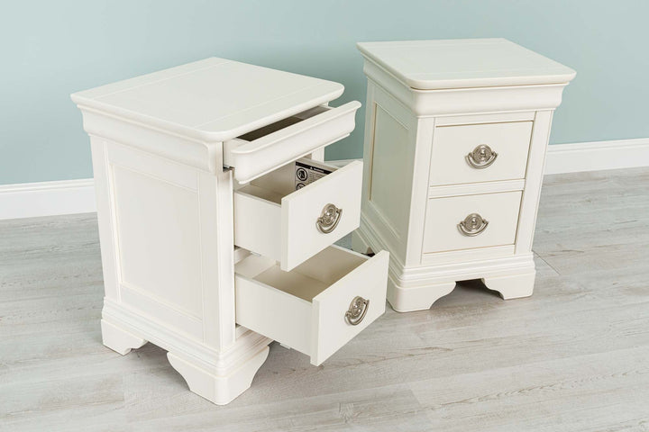 Paris Soft White 2 Drawer Bedside Table (Set of 2) - B GRADE - The Oak Bed Store