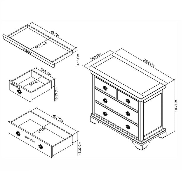 Paris Soft White 2 Over 2 Drawer Chest of Drawers - The Oak Bed Store