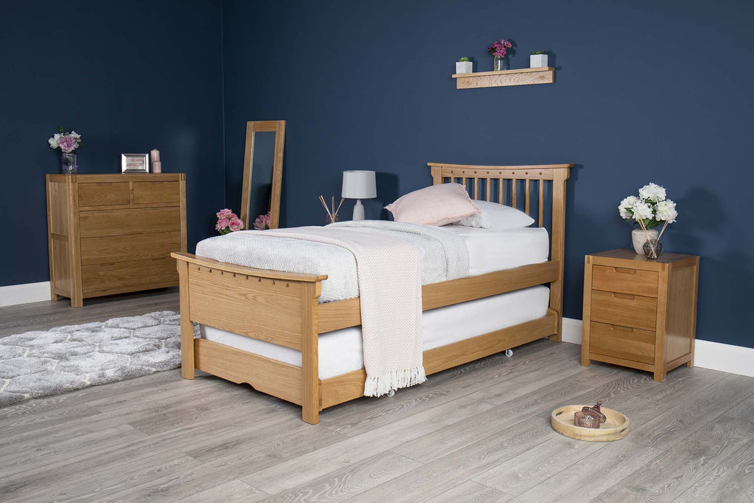 Portman Solid Natural Oak Guest Bed - 3ft Single - The Oak Bed Store