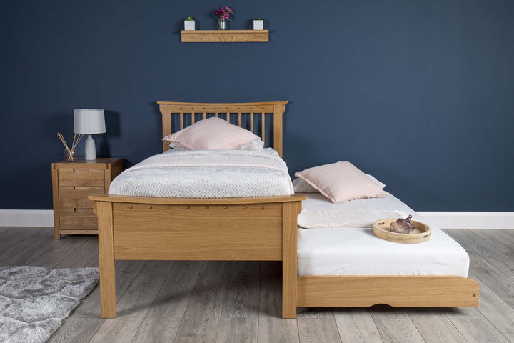 Portman Solid Natural Oak Guest Bed - 3ft Single - The Oak Bed Store