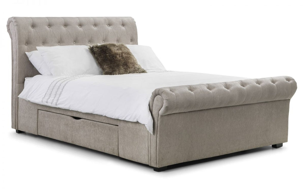Ravelston Chenille Fabric Sleigh Storage Bed Frame 5ft King
