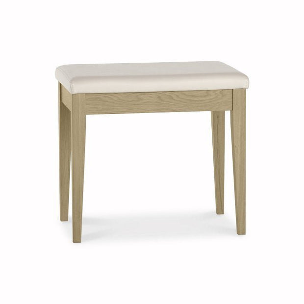 Roma Aged Oak & Weathered Oak Dressing Table Stool - Ivory Bonded Leather Seat