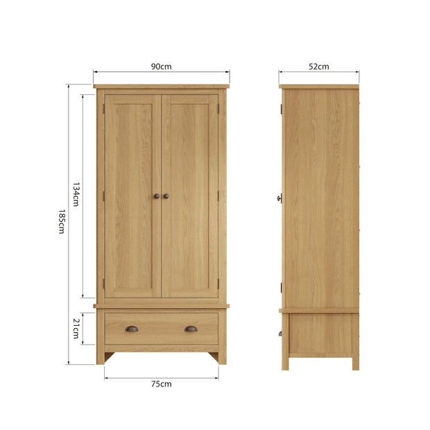 Roman 2 Door 1 Drawer Double Wardrobe