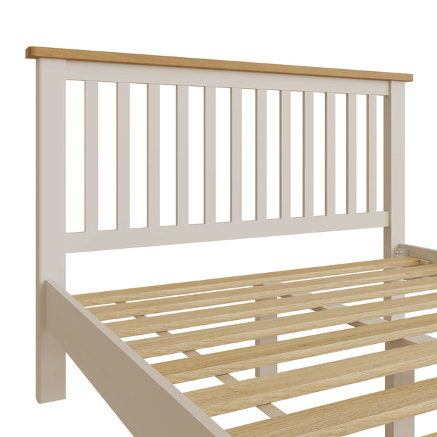 Roman Wooden Bed Frame - 4ft6 Double - TRUFFLE AND RUSTIC OAK - B GRADE - The Oak Bed Store