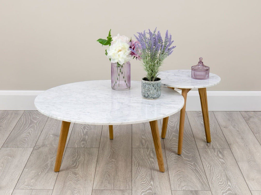 Round White Solid Marble Coffee Table - The Oak Bed Store