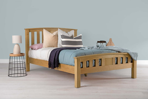 Solid Oak Slatted 5ft King Size Bed with High Foot Board